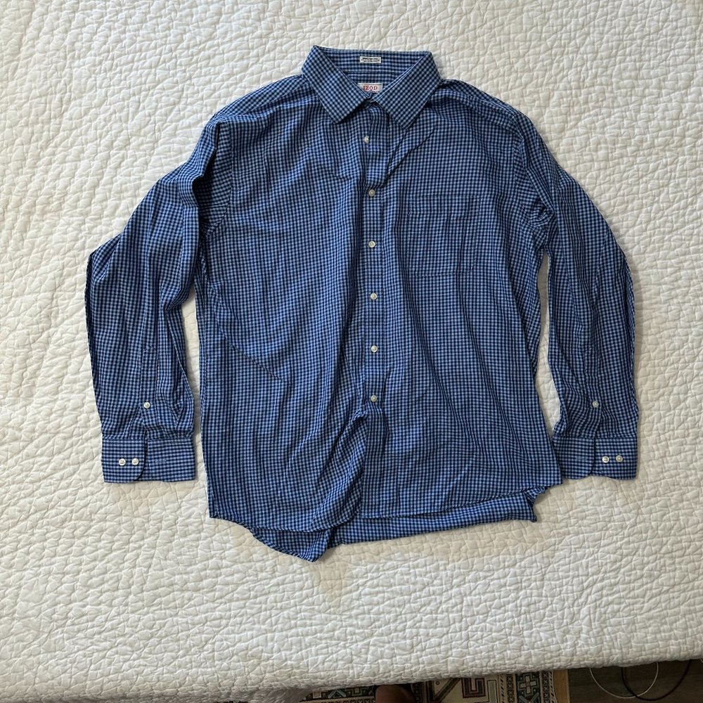 IZOD - Men's Blue Regular Fit - Button Up Dress Shirt - XL (17 1/2 - 34/35)